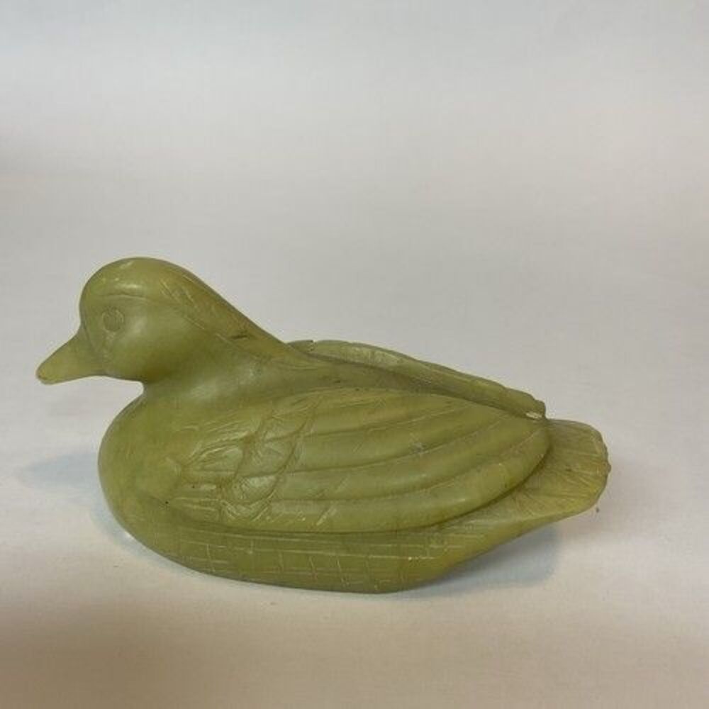 Vintage Hand Carved Mineral Stone‎ Green Chinese Mini Duck Gift Charm 5"